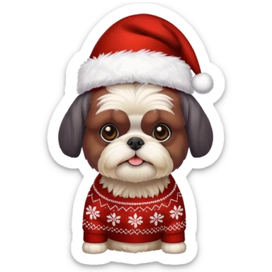 Small all OVER dark grey faced shih tzu christmas sweater hat sticker