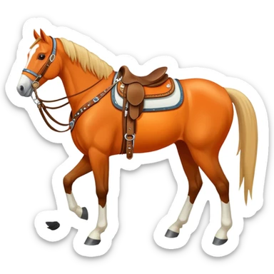 Horse with western tack, orange Color and a white line on its face that goes down the side to the lip  sticker