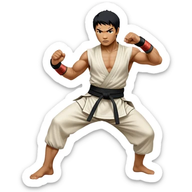 Tony Jaa – Cinematic Realistic Portrait of Tony Jaa, depicted as a dynamic martial arts warrior with intense eyes and a powerful stance in traditional Thai fighting attire, rendered in mid-motion with dramatic lighting and high-detail textures that capture his raw physicality and grace. sticker