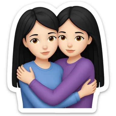 two black haired sisters hug each other  sticker