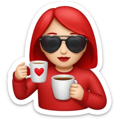 make me an heart emoji which as an sunglass on bt no face and holds a coffee mug, the heart should be read an the whole emoji should look like the whats app or apple emoji, in this style sticker