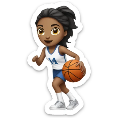 A dark brunette woman with grey eyes playing basketball sticker