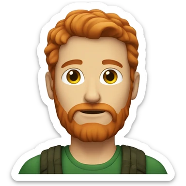 a calm red-haired man with a beard and dark green eyes sticker