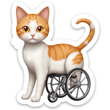 full body small short hair ginger and white cat with orange eyes walking in a wheelchair for cats sticker