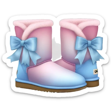 Realistic pair of pastel pink to pastel blue ombre fur Ugg boots with silk ribbon bows. sticker