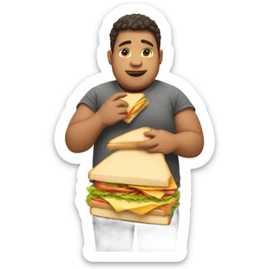 Young fat guy eating a sandwich sticker
