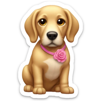 Perro golden retrocede con lacito rosa  sticker