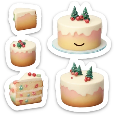 Emoji of a New Year's cake with delicate cream and minimalistic decorations (for example, a few berries or small Christmas tree toys). Warm pastel shades, clean lines sticker