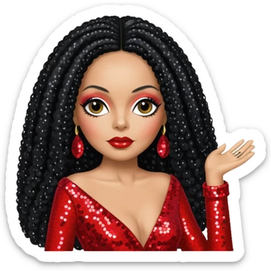 Diana Ross with long jet black hair, red sequin outfit  sticker