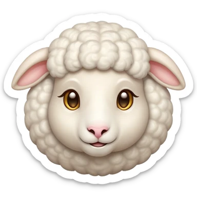 Cinematic Cute Sheep Portrait Emoji, Head tilted playfully and inquisitively, featuring a fluffy, pristine white fleece with soft, perky ears, round, sparkling gentle eyes filled with curiosity, Simplified yet irresistibly adorable features, highly detailed, glowing with a warm, friendly glow, high shine, affectionate and mellow, stylized with a touch of pastoral whimsy, bright and endearing, soft glowing outline, capturing the essence of a mischievous yet loving sheep, so playful it feels like it could graze out of the screen and into your arms! sticker