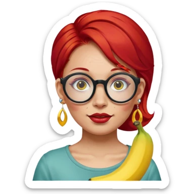 red hair woman with extra  big earring and face tattoed and wearing big banana glasses sticker