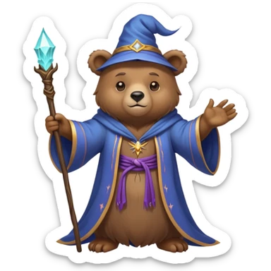 A bear wizard casting a spell with magical staff and flowing robes sticker