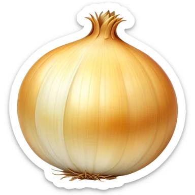 Cinematic crisp white onion, slightly peeled to reveal smooth layers, warm golden tones, rustic and fresh, soft glowing highlights. sticker