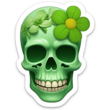 Green skull with flower coming out if the eye socket sticker