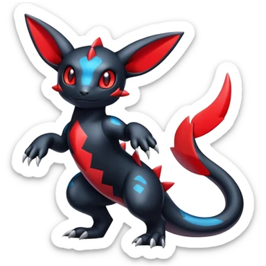 Cute Shiny Guilmon-Salandit-Umbreon-Fakémon-hybrid-creature (full body)  sticker