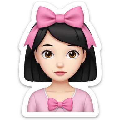 cabelo preto com laço rosa  sticker
