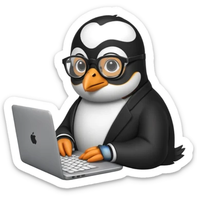 createa nice penguin and using his laptop make it like a developer sticker
