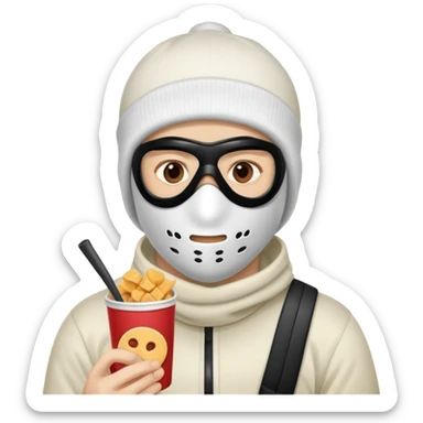 man in ski mask with snacks sticker