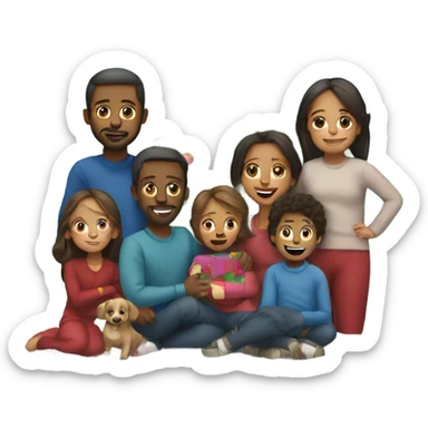 Family with 6 kids under 10yrs old around Christmas tree sticker