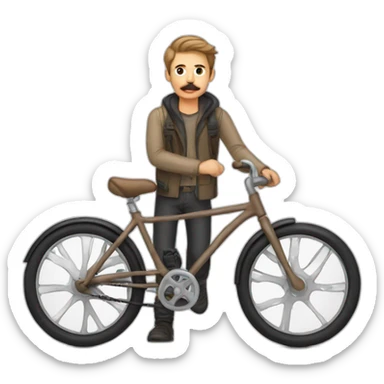 young Man with moustache on a bike,light brown hair sticker