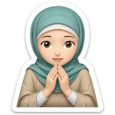 Hijabi girl sitting.     head covered
hands pulling the fabric in
shy-but-dramatic energy
“no cameras pls” but in a cute way
soft + mysterious vibe sticker