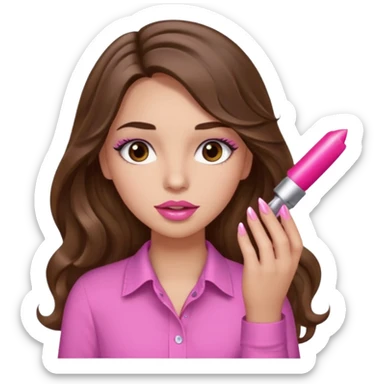 girl with long wavy brown hair, brown eyes, light to medium complexion, in a pink shirt, pink lips, long lashes, puckered lips, just had my nails done sticker