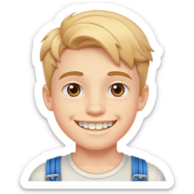 smiling boy looking at viewer with braces sticker