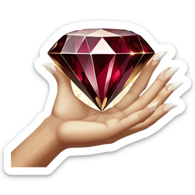 White pov hand outline gripping a shattered diamond prism, light shards projecting luxury items, deep burgundy (#4A0E27) and onyx (#000000) background with metallic gold (#FFD700) fractures, dramatic chiaroscuro lighting, edgy opulence sticker