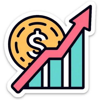 minimalist expense app icon with single coin and upward arrow sticker