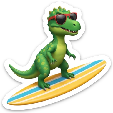 dinosaur riding a surfboard with sunglasses sticker