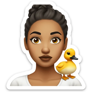 Mixed girl with a big big bun she looks mean and she’s taking a selfie making a duck face sticker
