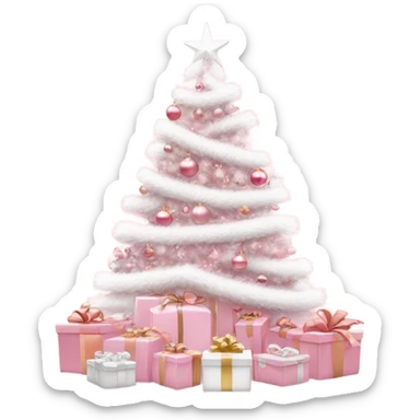 Light pink Christmas gifts under a white Christmas tree  sticker