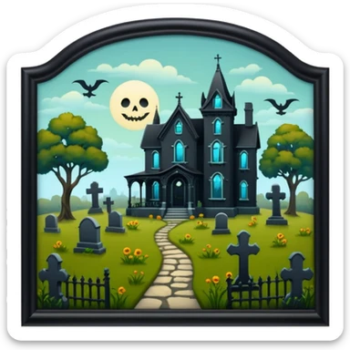 Romantically overgrown Haunting graveyard field Victorian mansion sticker