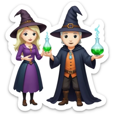 full-body witch gave a magic potion to a man sticker