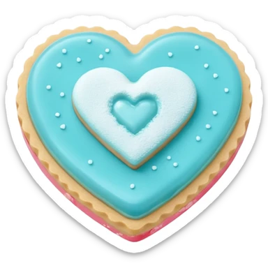 Realistic shortbread cookie in the shape of a heart with Tiffany blue color jelly middle filling and sprinkled powder sugar on top. sticker