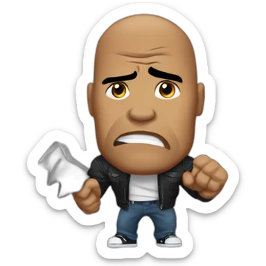 The rock with angry face while holding up a stop sign sticker