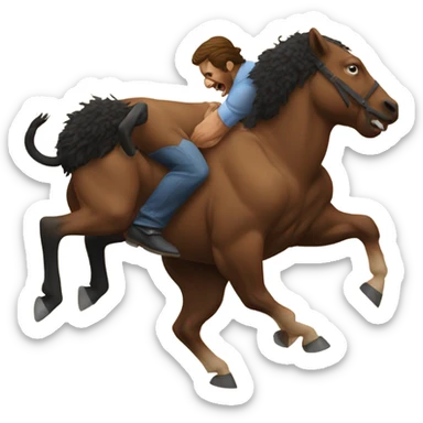 A buffalo beating up a horse sticker