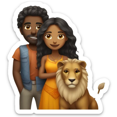 indian girl and black man in love picture with a pet lion sticker
