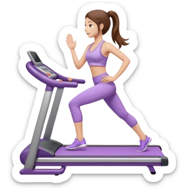 girl with long brown hair on treadmill wearing light purple yoga set sticker