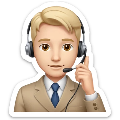 Confident sales professional with phone headset making a deal sticker