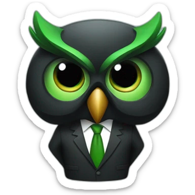 hyped black and green owl in a suit sticker