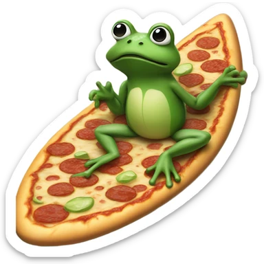 Frog on a surfboard eating a pizza in the middle of New York City  sticker