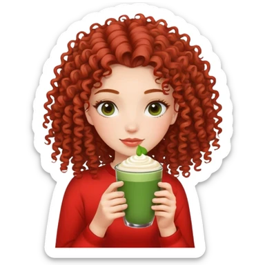 Girl whit curl hair and long lashes love matcha wearing red top sticker