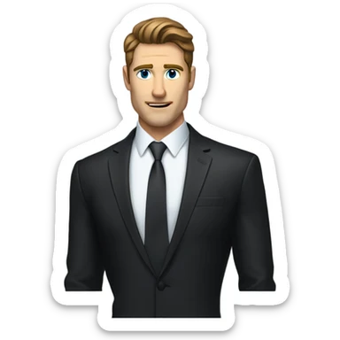 sharp jawline man brunette blue eyed man in a black suit sticker