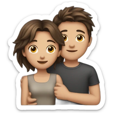 Girl with wolfcut and boy with brunette hair hugging sticker
