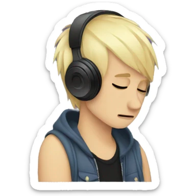 Emo boy listening to music crying sticker