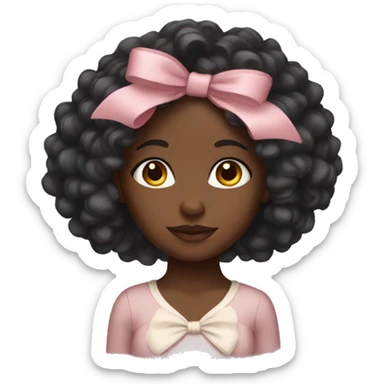 black girl with long curly with bow sticker