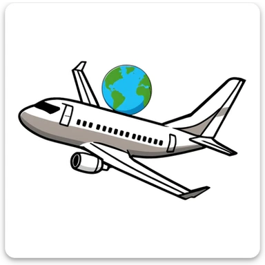 Boeing 737 commercial passenger airplane traveling around the world with Earth visible sticker