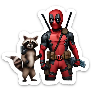 Deadpool with a rocket racoon sticker