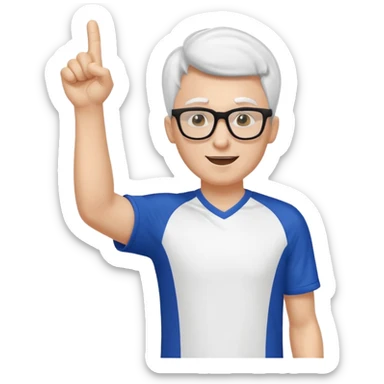 A slim man with glasses, pumping the foam finger in the air with bright enthusiasm. sticker